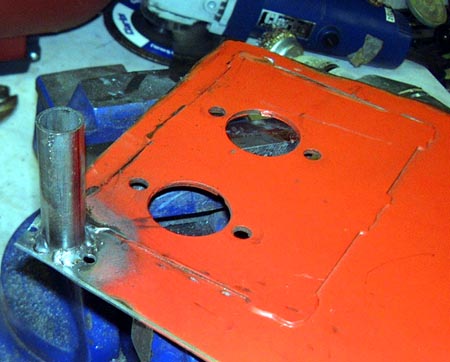 Clutch adjustment tube welded to pedal box front.