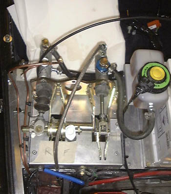 The pedal box with the front brakes master cylinder removed